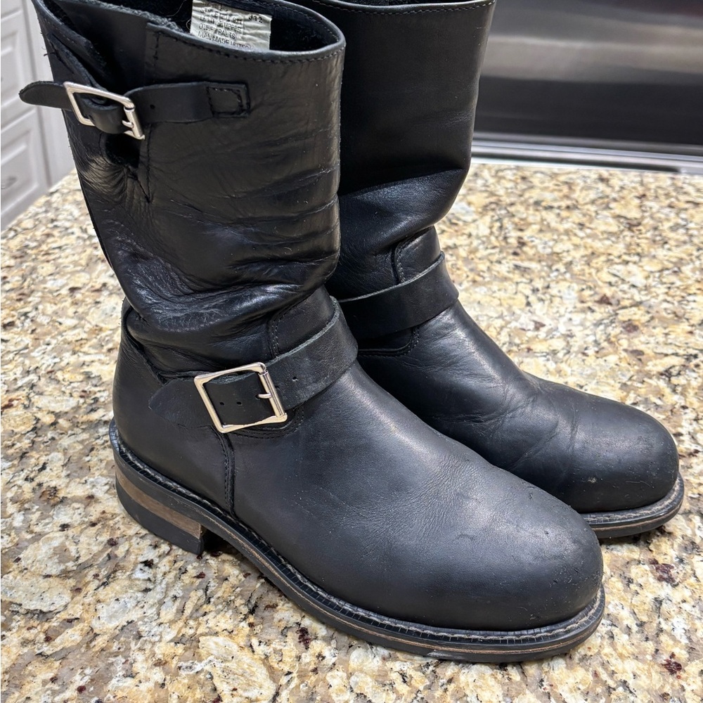 Mason Sz. 8 Men’s Black Leather Buckle Motorcycle Boots